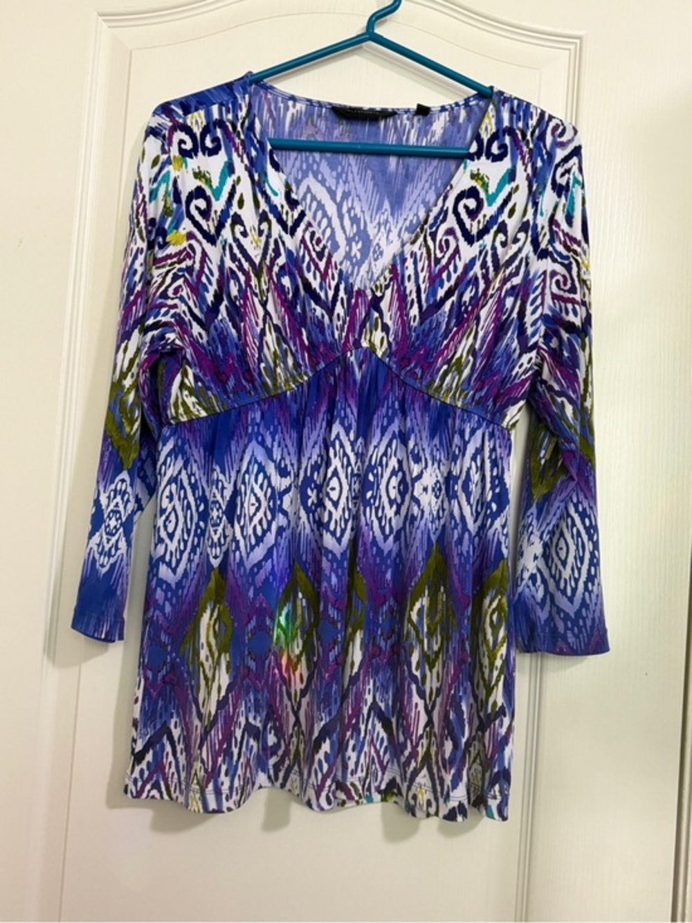 Investments Purple and Blue Ikat-Print V-Neck Tunic